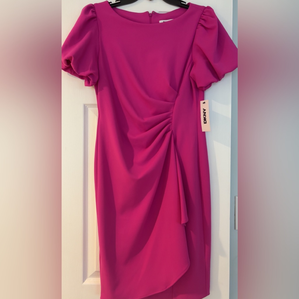 New ~ Dkny Magenta Ruched Short Sleeve Dress ~ Size 8 Paid $139